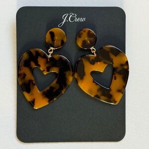 J. CREW Earrings Tortoise Oversized Hearts Lightweight  Posts Preppy
